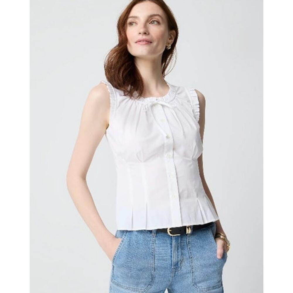 NWT J. Crew Ruffleneck Tie-Neck Top Minimalistic Summer White 4